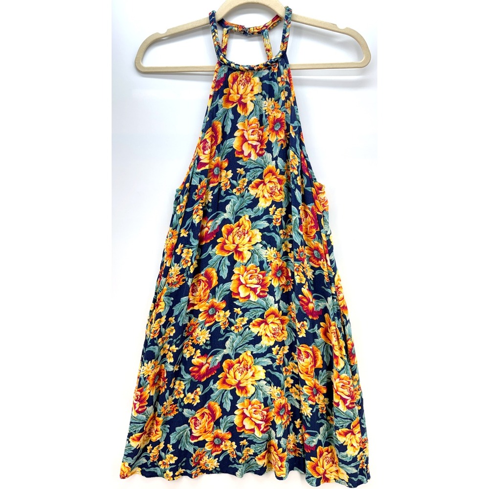 American Eagle Floral Pockets Halter Dress Sz M  Cottagecore Summer Beach Babe